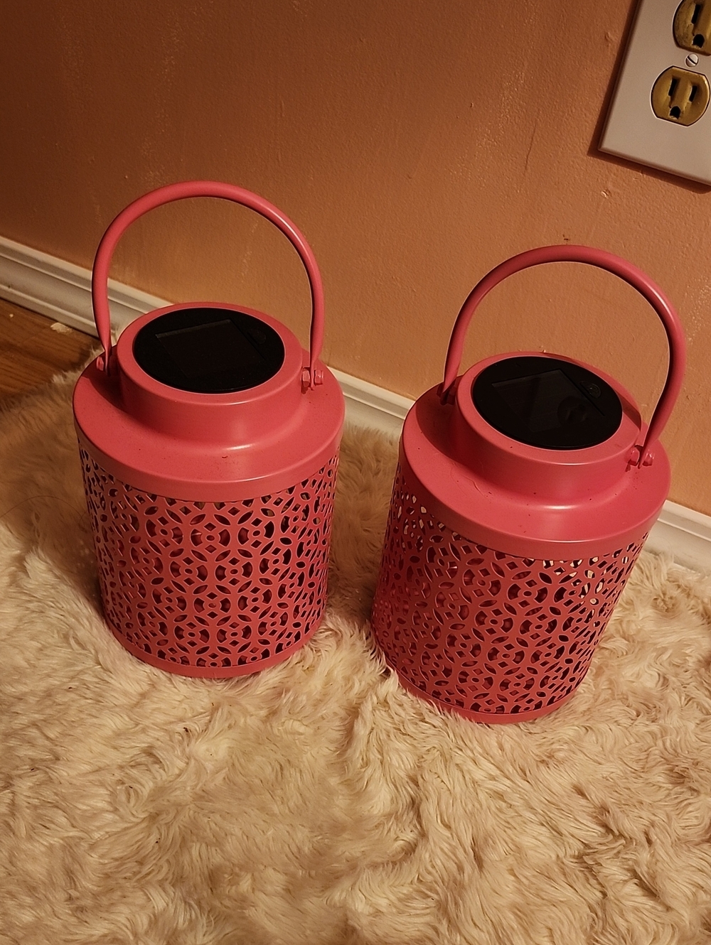 Kirklands Home Pink Decorative Solar Lantern with Handle